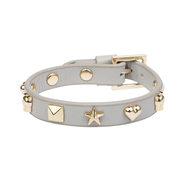 LEATHER SIGN STUD BRACELET LIGHT GREY