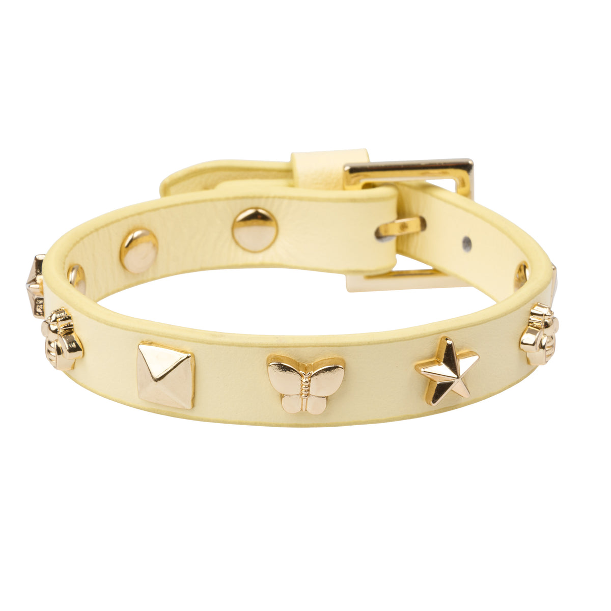 LEATHER SIGN STUD BRACELET PALE YELLOW