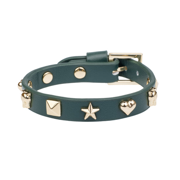 LEATHER SIGN STUD BRACELET PINE