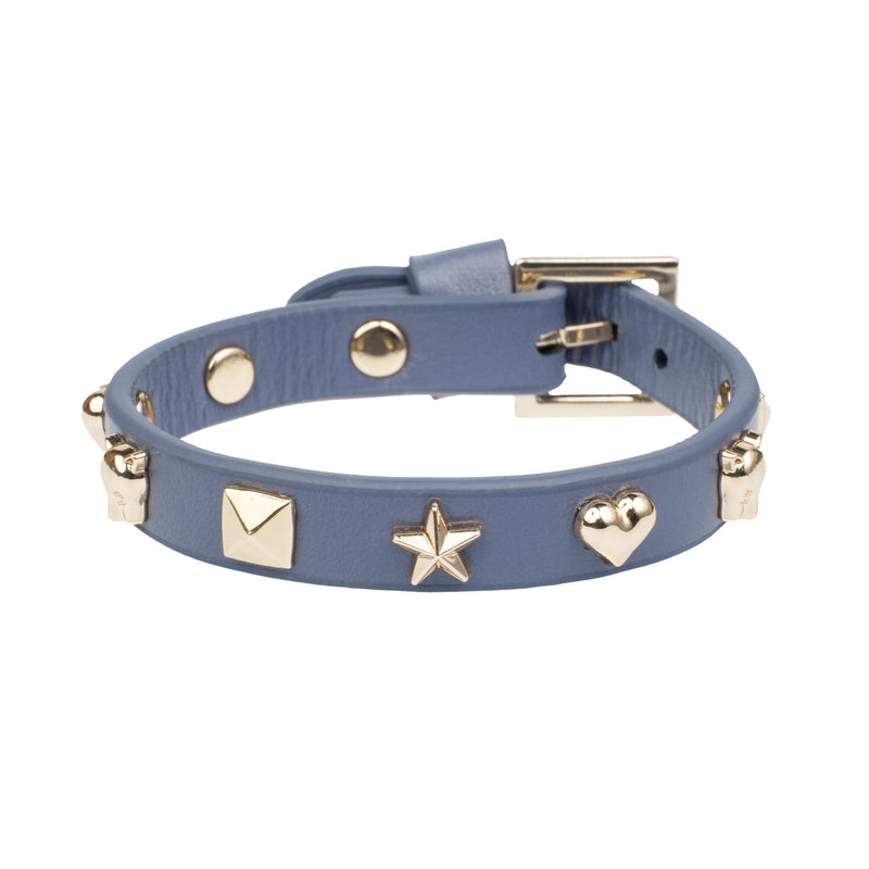 LEATHER SIGN STUD BRACELET STEEL BLUE
