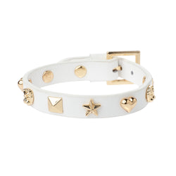 LEATHER SIGN STUD BRACELET WHITE