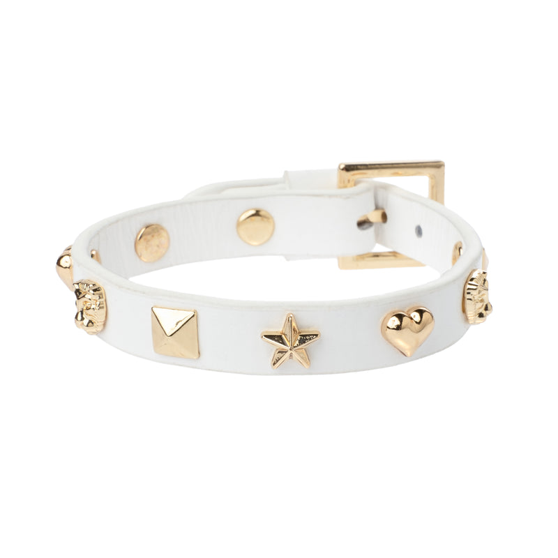 LEATHER SIGN STUD BRACELET WHITE