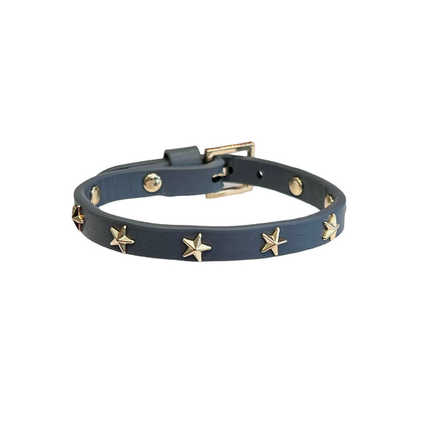 LEATHER STAR STUD BRACELET STEEL BLUE LEATHER STAR STUD BRACELET STEEL BLUE