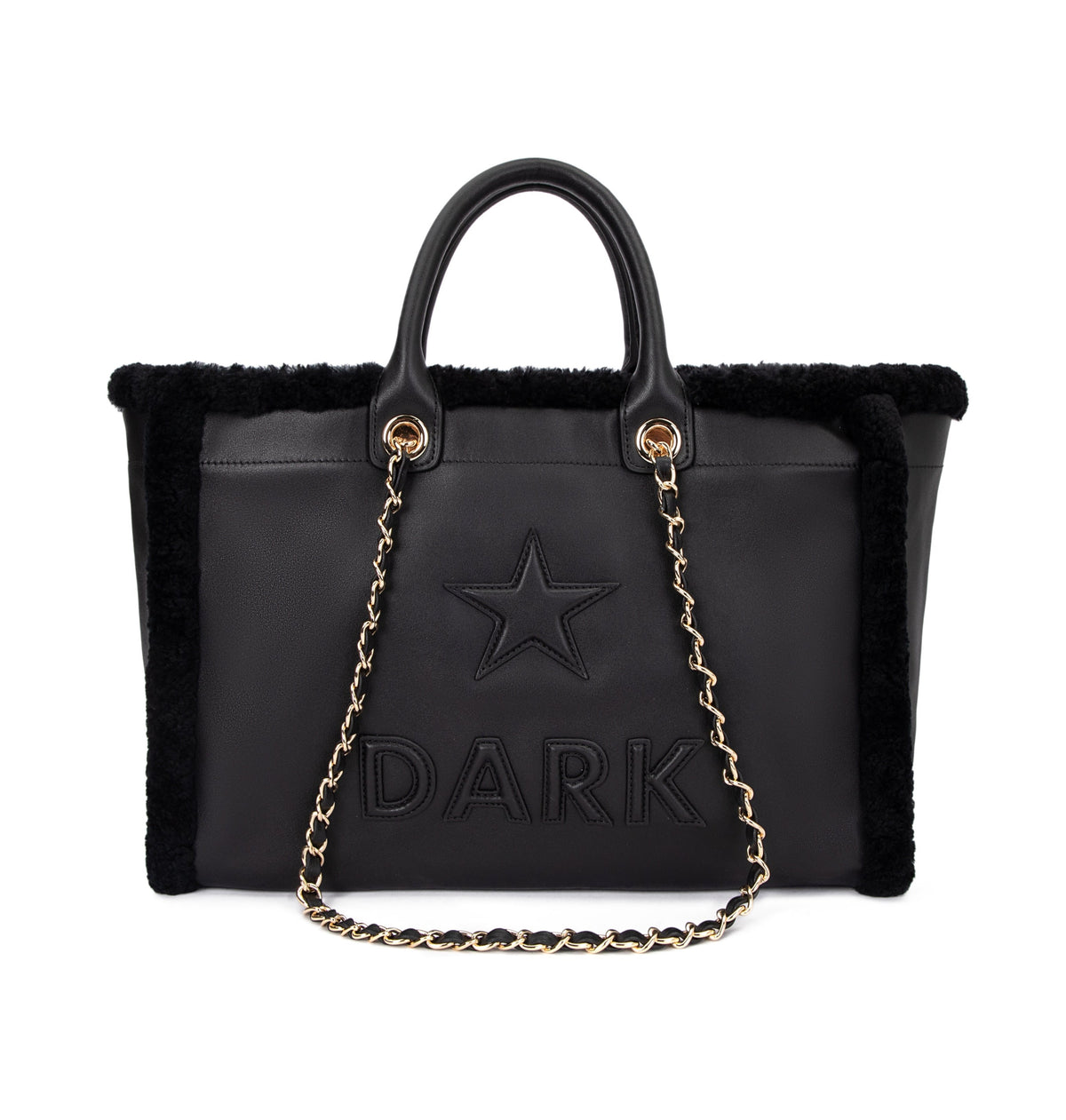LEATHER TOTE BAG W/SHEARLING BLACK