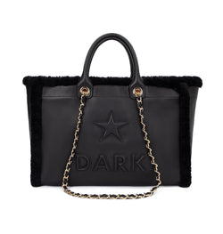 LEATHER TOTE BAG W/SHEARLING BLACK