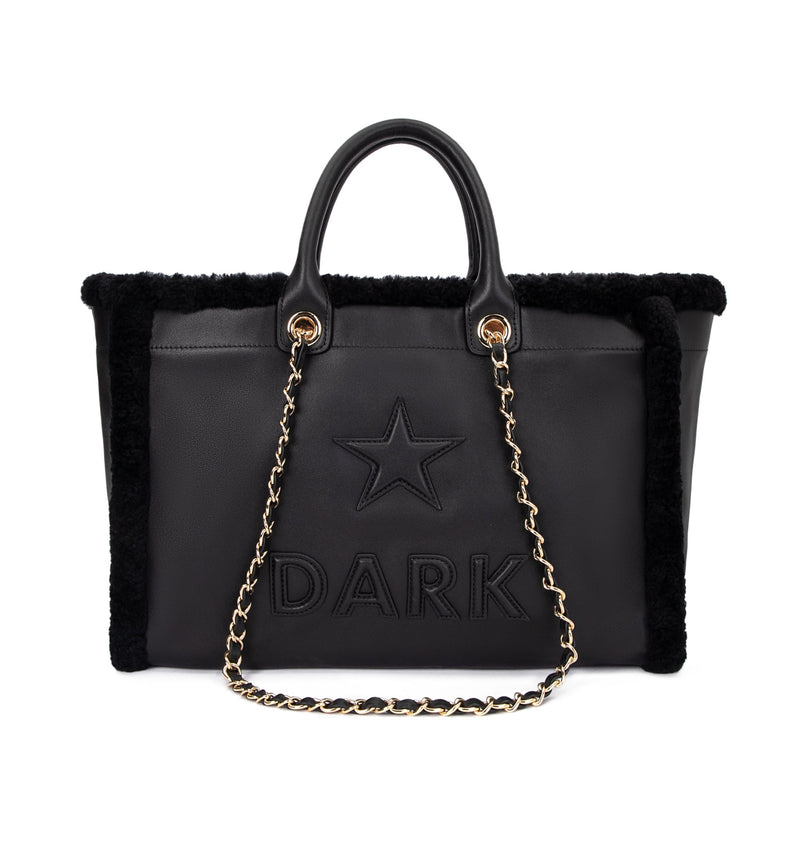 LEATHER TOTE BAG W/SHEARLING BLACK