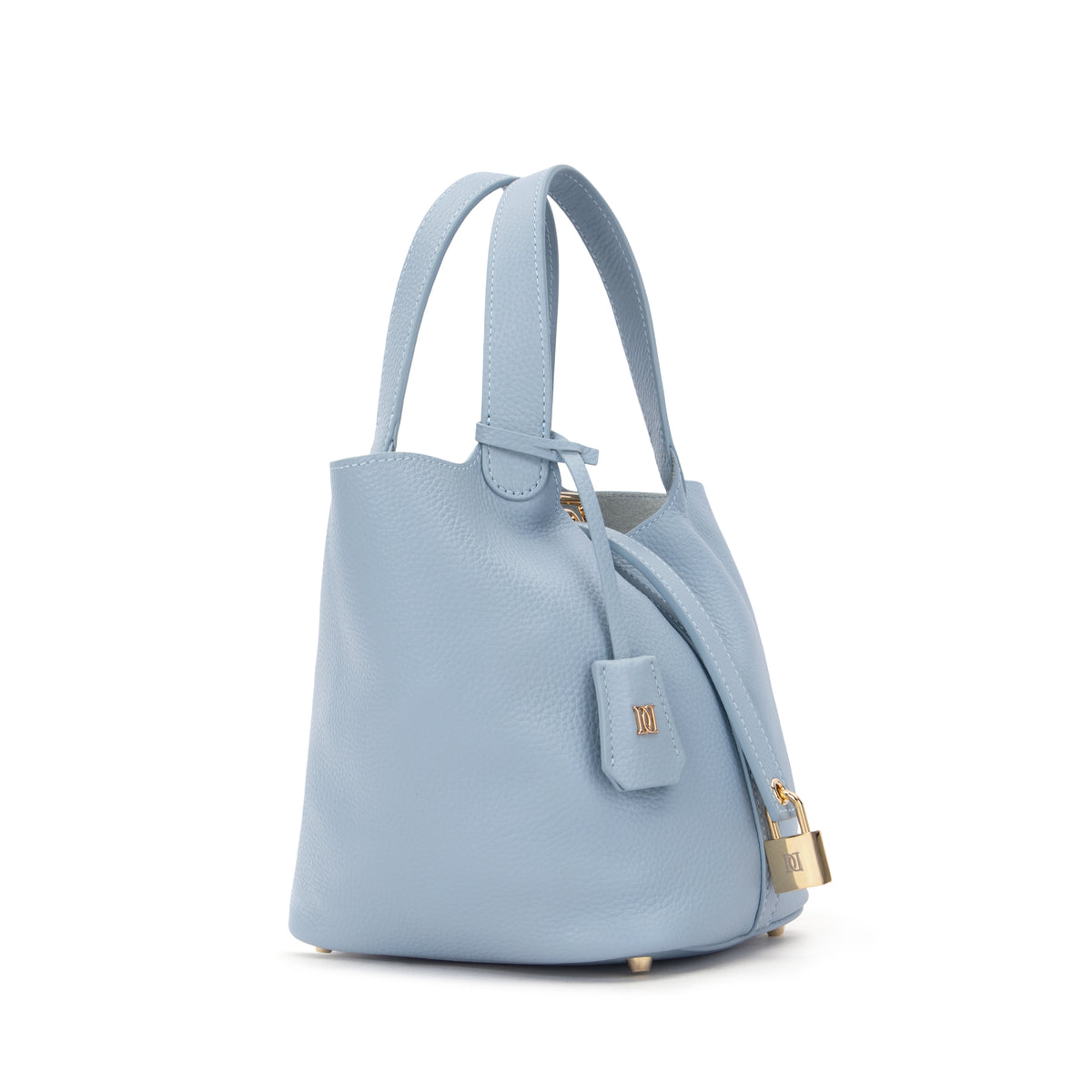 LEATHER BUCKET BAG MINI LIGHT BLUE
