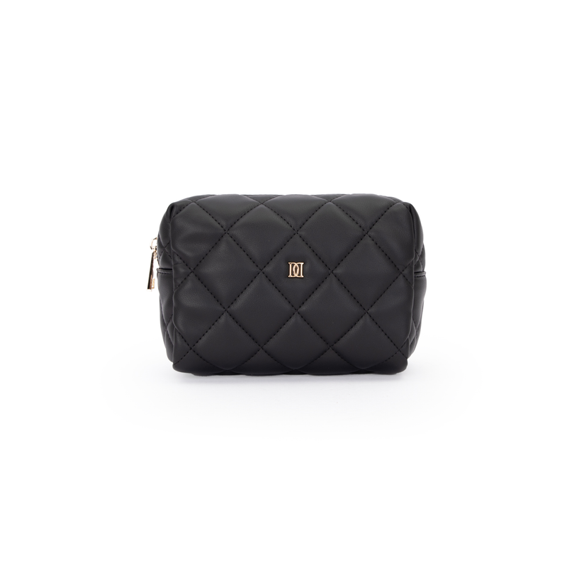 LEATHER QUILTED MAKE-UP POUCH SMALL BLACK