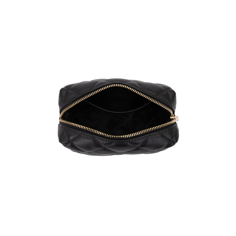 LEATHER QUILTED MAKE-UP POUCH SMALL BLACK