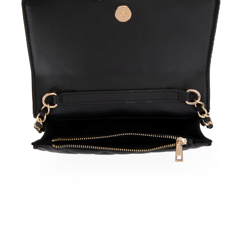 LEATHER QUILTED MINI BAG W/SIGN STUDS BLACK