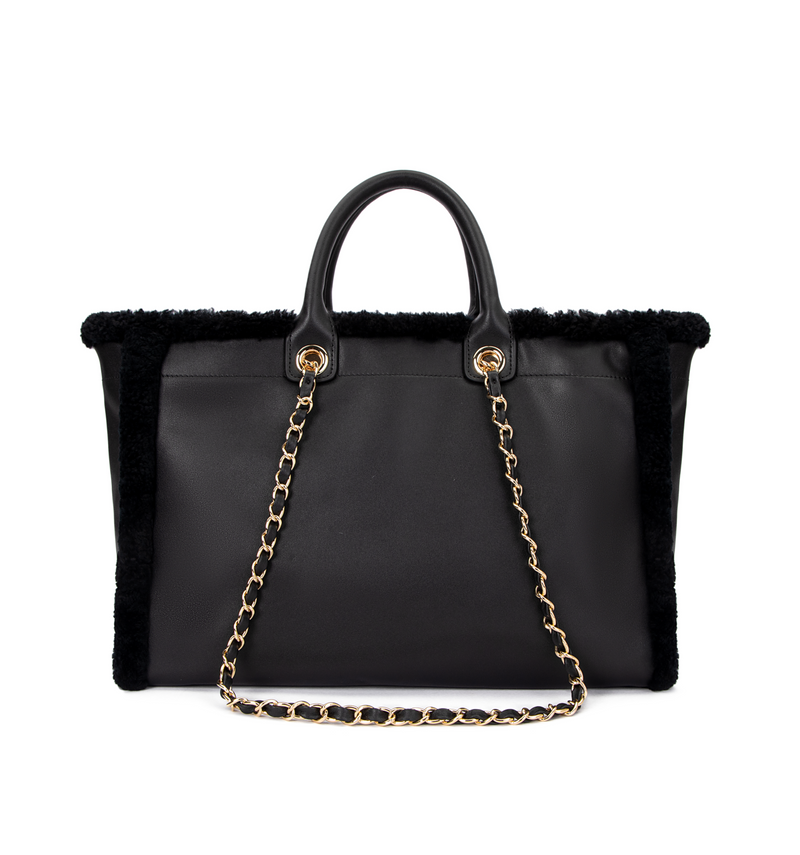 LEATHER TOTE BAG W/SHEARLING BLACK