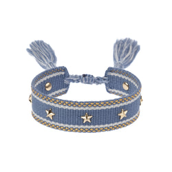 WOVEN FRIENDSHIP BRACELET W/STAR STUDS LIGHT BLUE W/GOLD