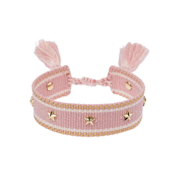 WOVEN FRIENDSHIP BRACELET W/STAR STUDS LIGHT ROSE W/GOLD