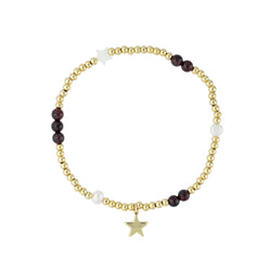 METAL BEAD BRACELET W/STONE BEADS & PEARLS MAROON