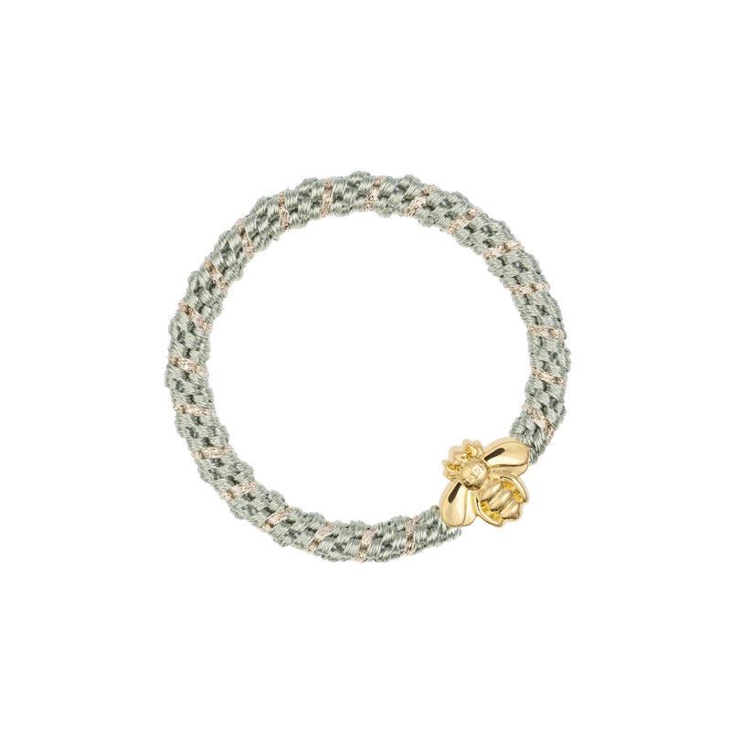 FAT HAIR TIE MILIEU GREEN STRIPE W/BEE