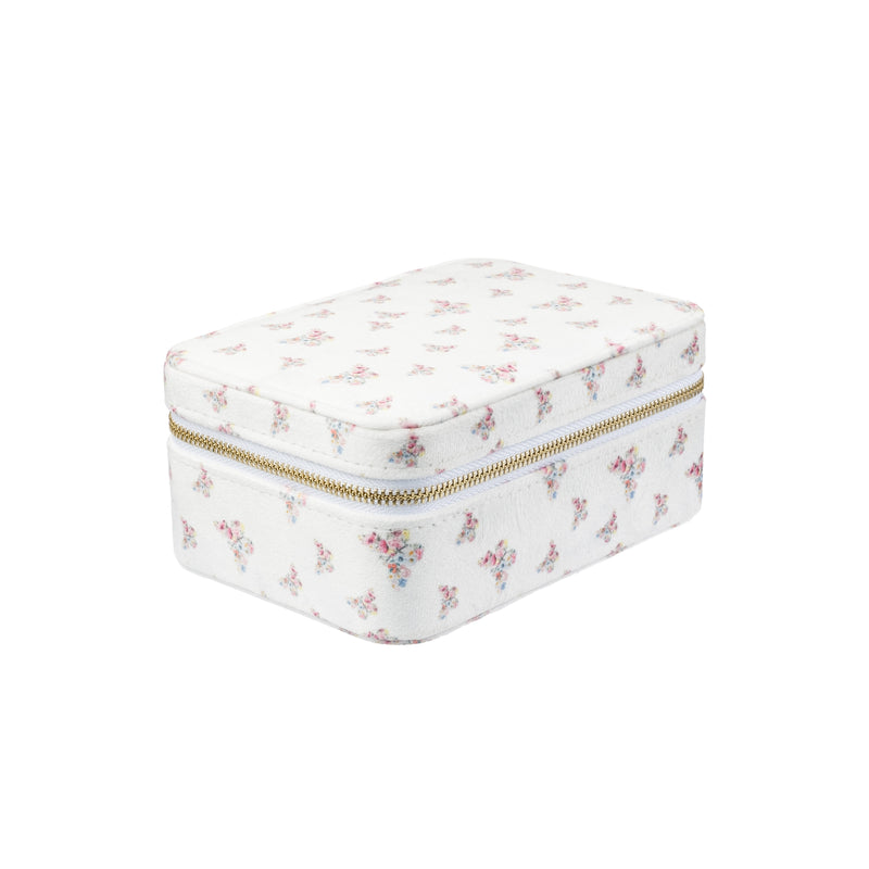 VELVET JEWELLERY BOX OFF WHITE BUTTERFLY PATTERN