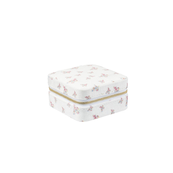 VELVET JEWELLERY BOX MINI OFF WHITE BUTTERFLY PATTERN