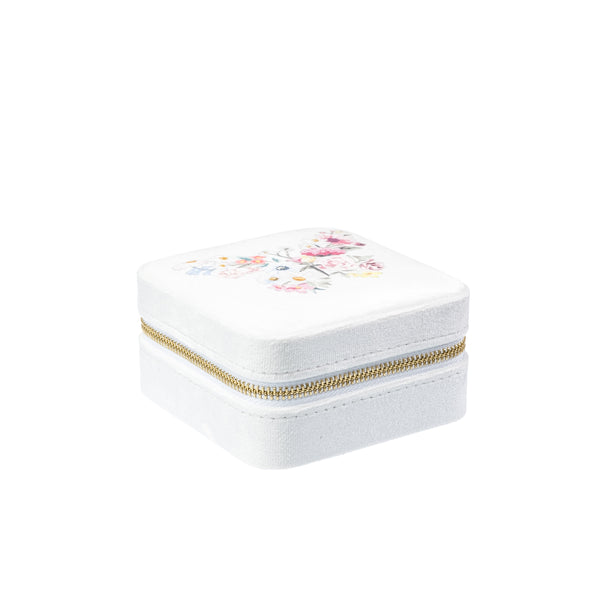 VELVET JEWELLERY BOX MINI OFF WHITE W/BUTTERFLY