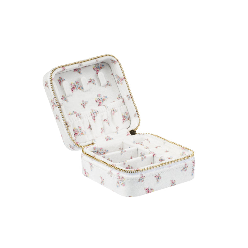 VELVET JEWELLERY BOX MINI OFF WHITE BUTTERFLY PATTERN