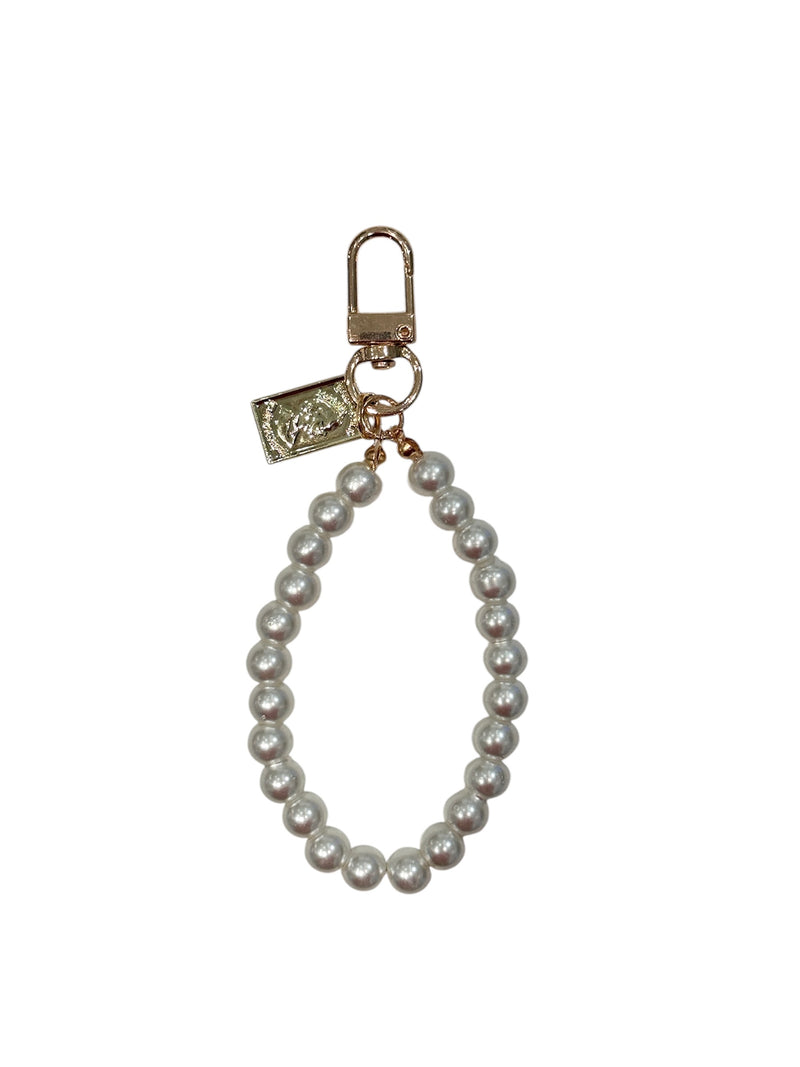 PEARL BAG CHARM WHITE PEARL W/SQUARE CHARM