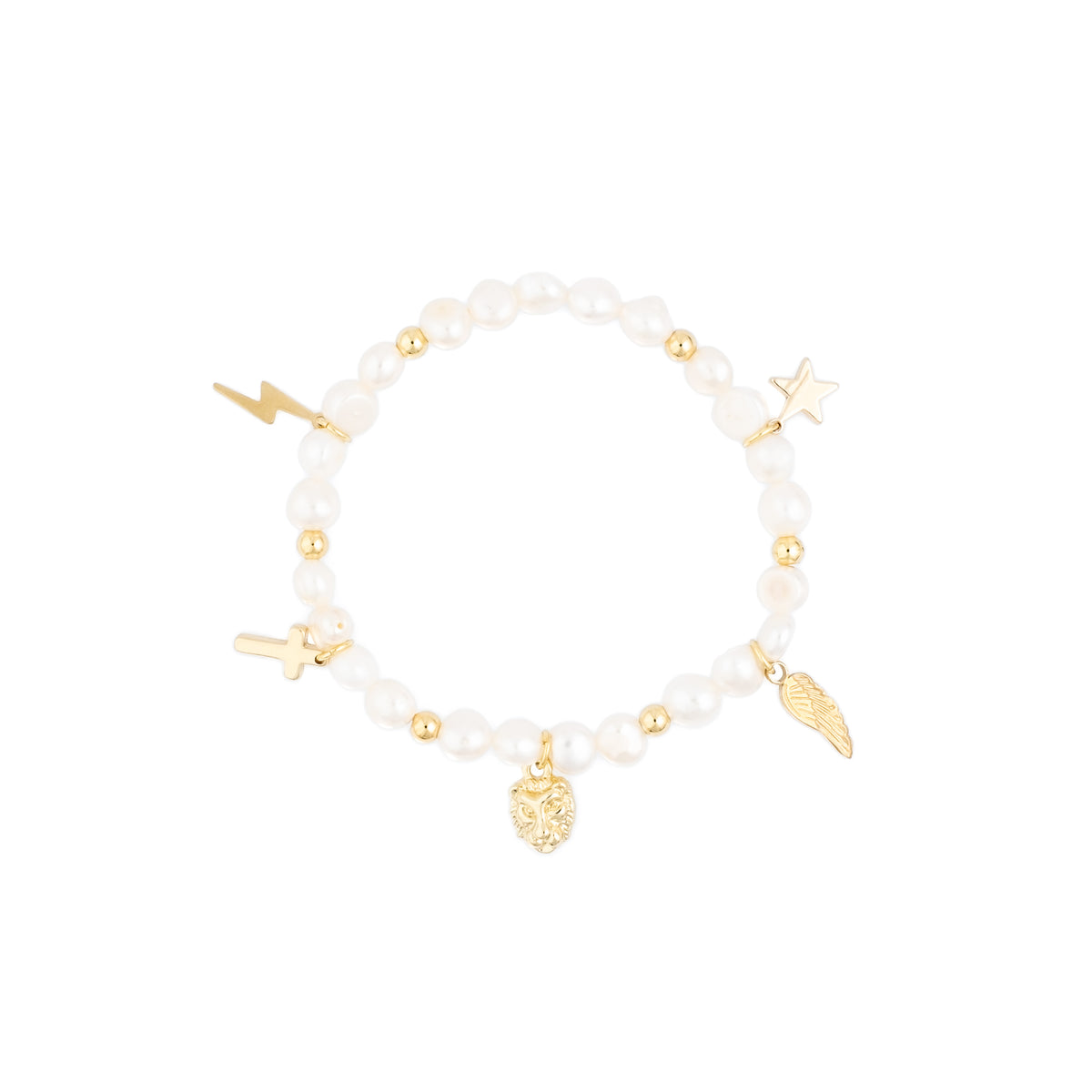 PEARL BEAD BRACELET 6 MM W/5 CHARMS