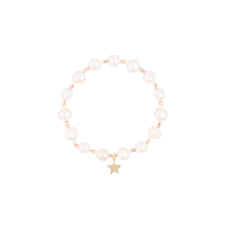 PEARL BEAD BRACELET W/GLASS BEADS LIGHT ROSE