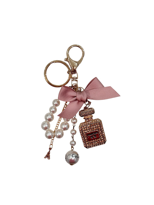 PERFUME & PEARL BAG CHARM W/ROSE BOW