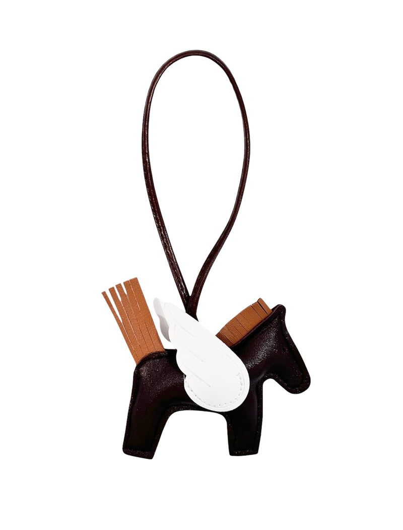 PONY BAG CHARM CHOCOLATE BROWN W/WHITE & COGNAC