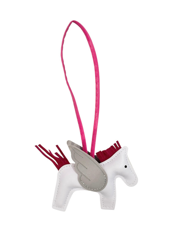 PONY BAG CHARM WHITE W/GREY & PINK
