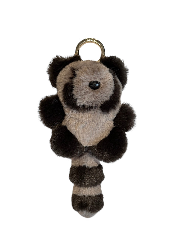 RACCOON BAG CHARM CHOCOLATE BROWN W/WARM TAUPE