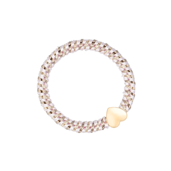 FAT HAIR TIE ROSE QUARTZ & NOUGAT MIX W/HEART
