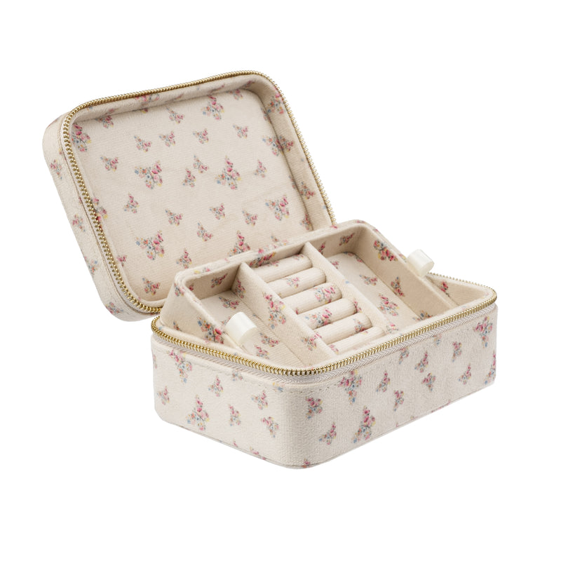 VELVET JEWELLERY BOX SAND BUTTERFLY PATTERN