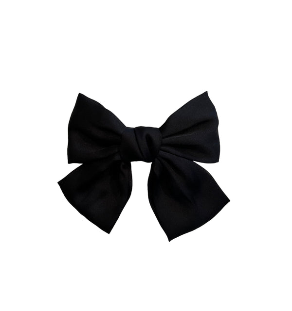 SOFT SATIN BOW HAIR CLIP BLACK