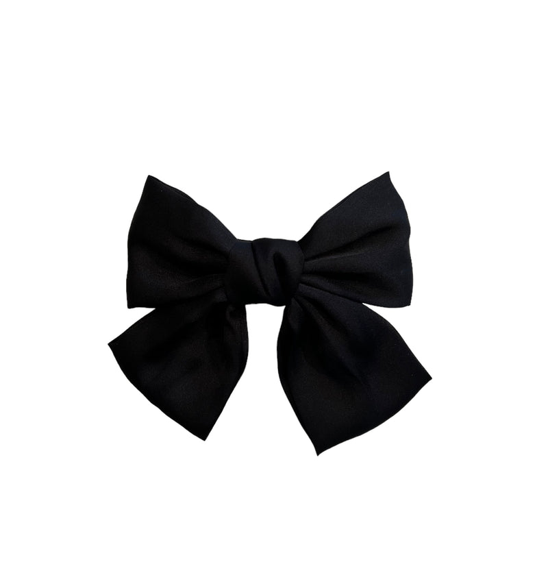 SOFT SATIN BOW HAIR CLIP BLACK