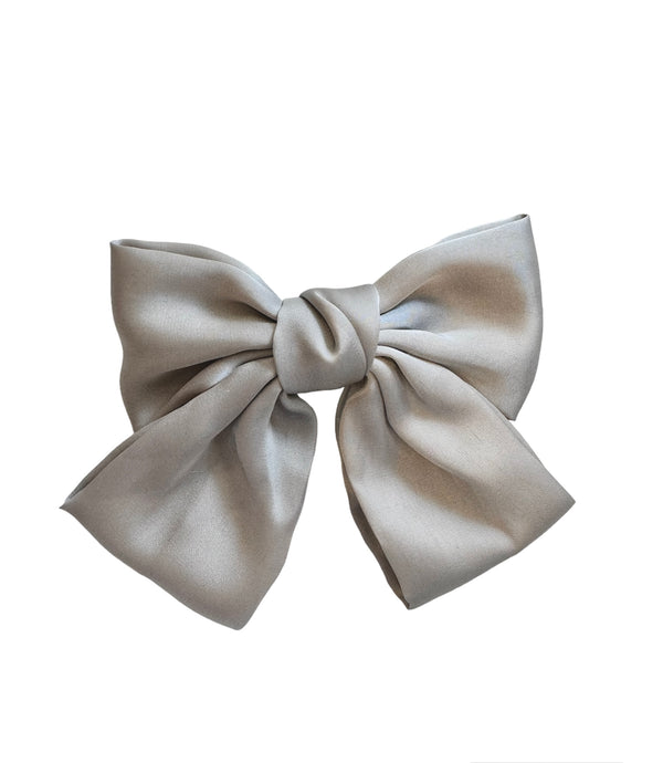 SOFT SATIN BOW HAIR CLIP GREY