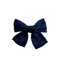 SOFT SATIN BOW HAIR CLIP NAVY BLUE