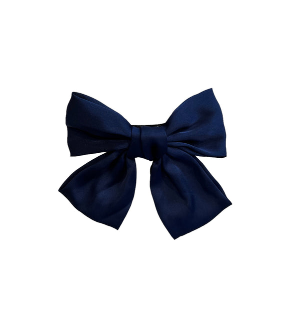 SOFT SATIN BOW HAIR CLIP NAVY BLUE