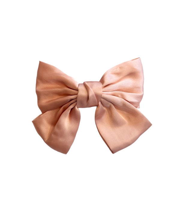 SATIN BOW HAIR CLIP PALE ROSE