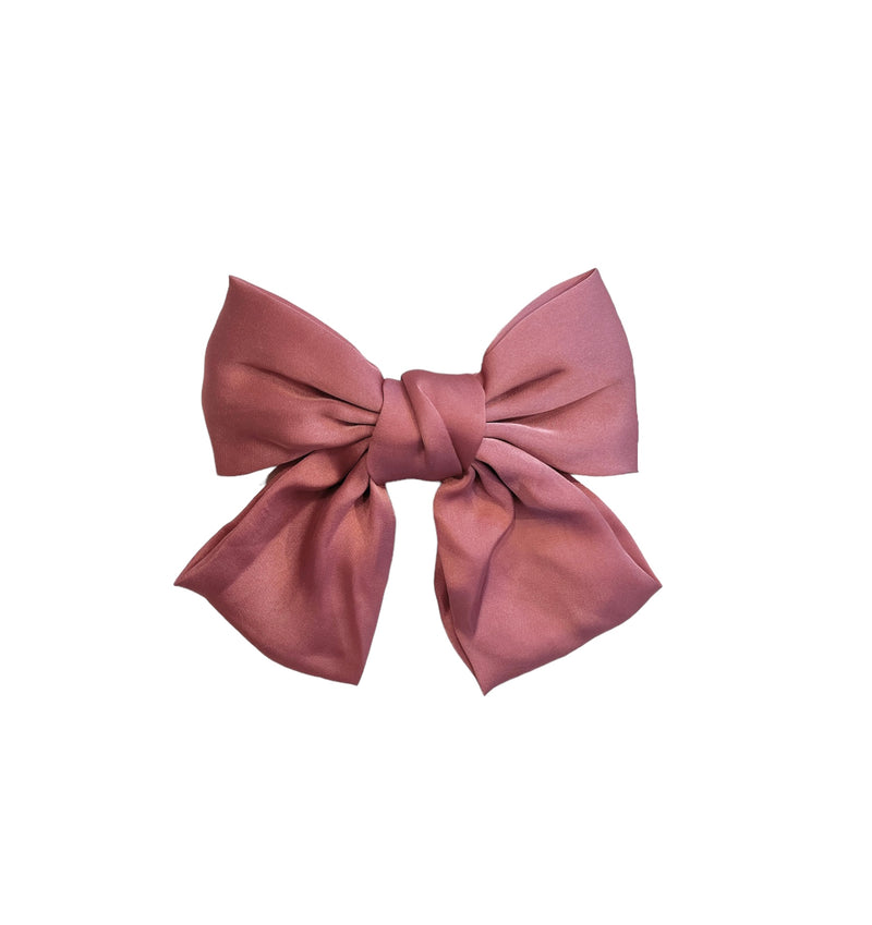 SATIN BOW HAIR CLIP DARK ROSE