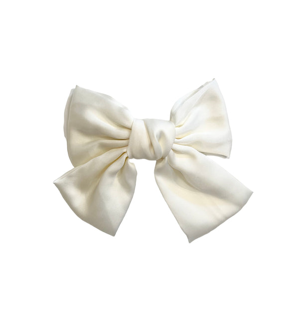 SATIN BOW HAIR CLIP OFF WHITE