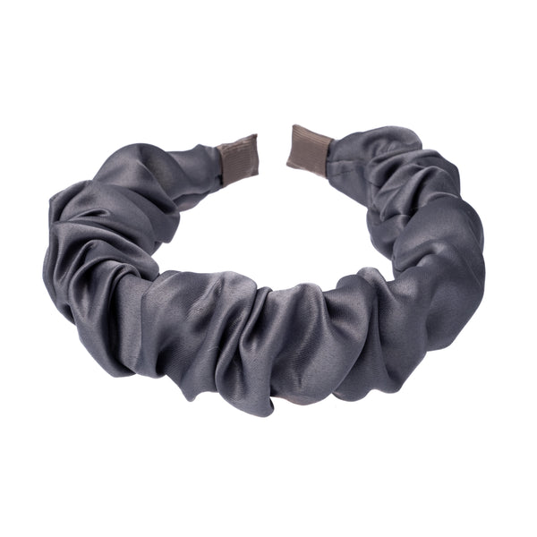 SATIN HAIR BAND WAVE STEEL BLUE