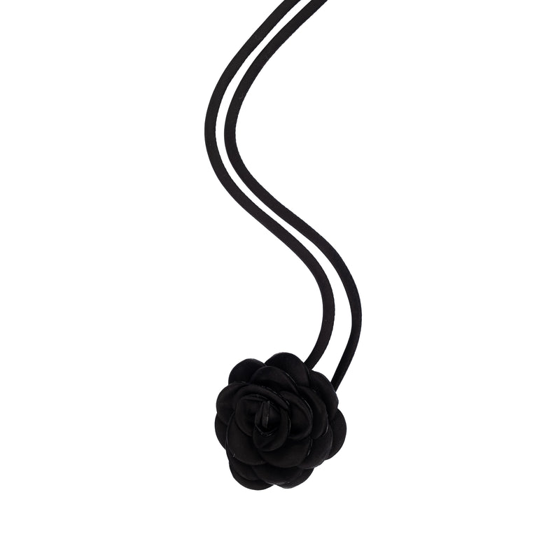 SATIN ROSE BROOCH SMALL BLACK