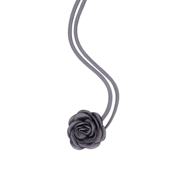 SATIN ROSE BROOCH SMALL STEEL BLUE