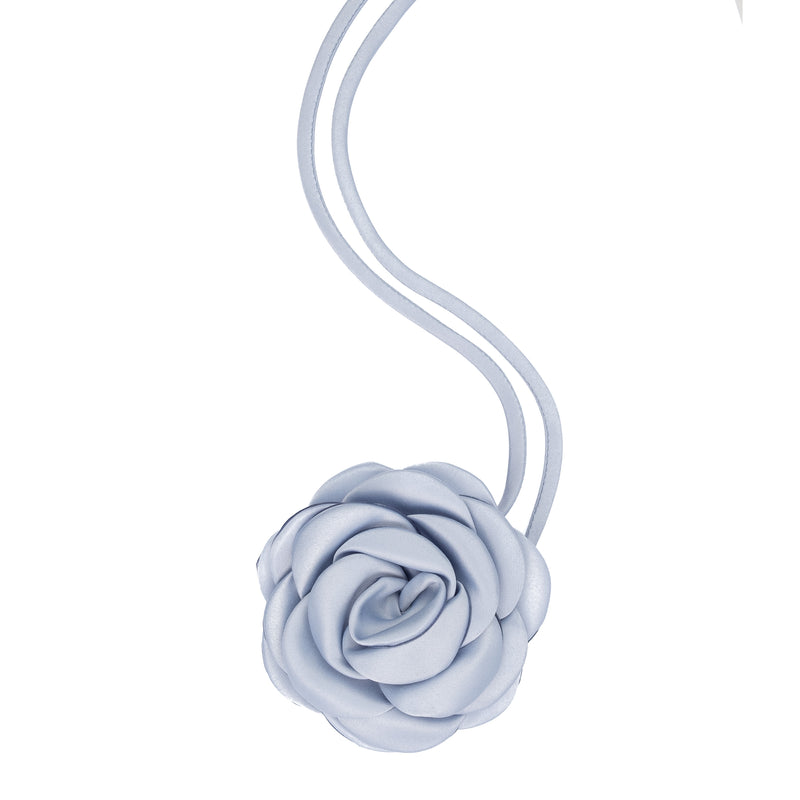 SATIN ROSE BROOCH LIGHT BLUE