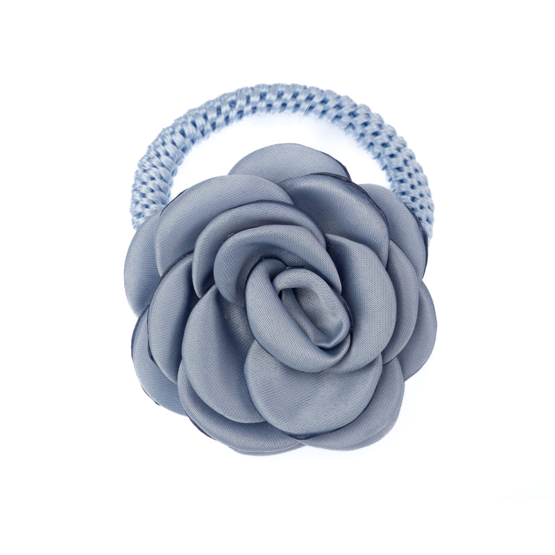 SATIN ROSE HAIR TIE LIGHT BLUE