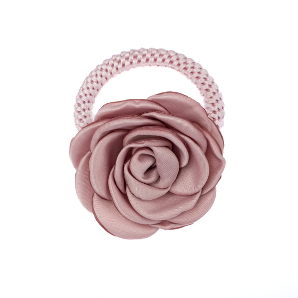 SATIN ROSE HAIR TIE LIGHT ROSE