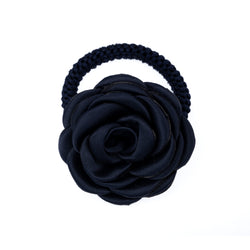 SATIN ROSE HAIR TIE NAVY BLUE