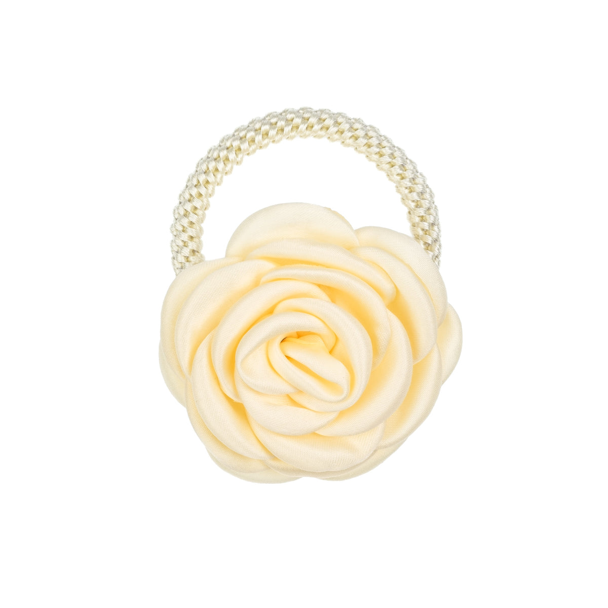 SATIN ROSE HAIR TIE PALE YELLOW