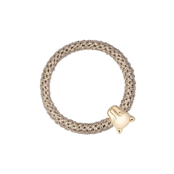 FAT HAIR TIE SPARKLED DARK SAND W/PANTHER
