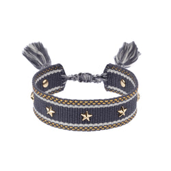 WOVEN FRIENDSHIP BRACELET W/STAR STUDS STEEL BLUE W/GOLD